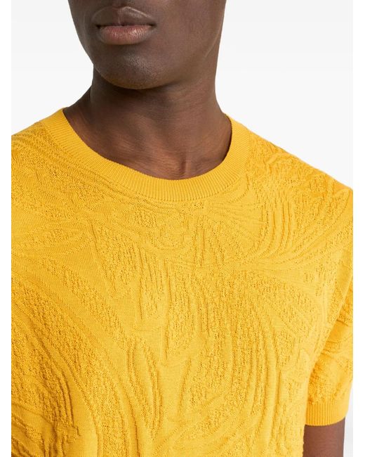 Etro Yellow Paisley-Knit T-Shirt for men