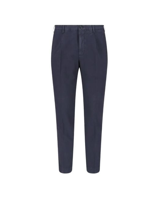 Incotex Blue Pleated Tapered Trousers for men