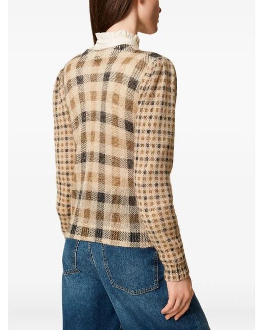 Twinset Natural Puff-Sleeve Check-Print Sweater