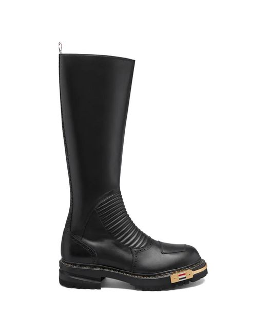 Thom Browne Black Leather Moto Knee-High Boots for men
