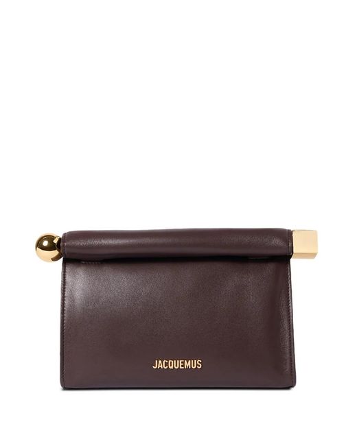Jacquemus Brown The Rond Carré Logo-Plaque Leather Clutch Bag