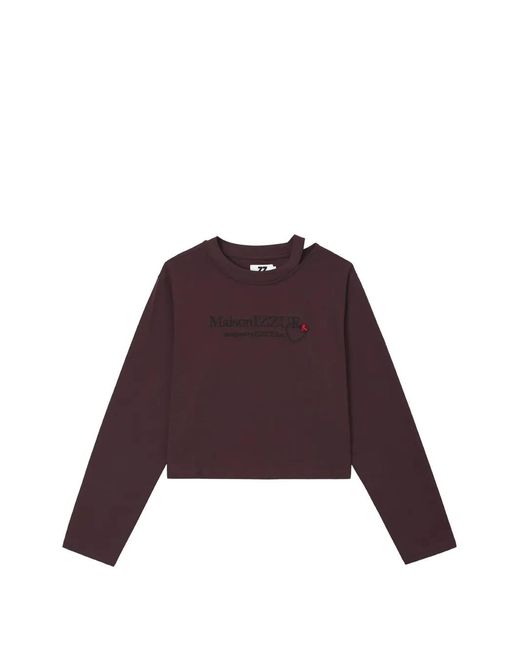 Izzue Purple Logo-Embroidered Cut-Out Long-Sleeved Cropped T-Shirt