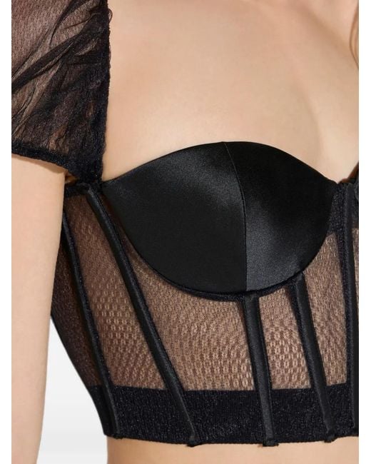 Elisabetta Franchi Black Mesh And Gazar Bustier Top