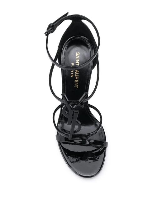 Saint Laurent Black Cassandra Patent Leather Sandals