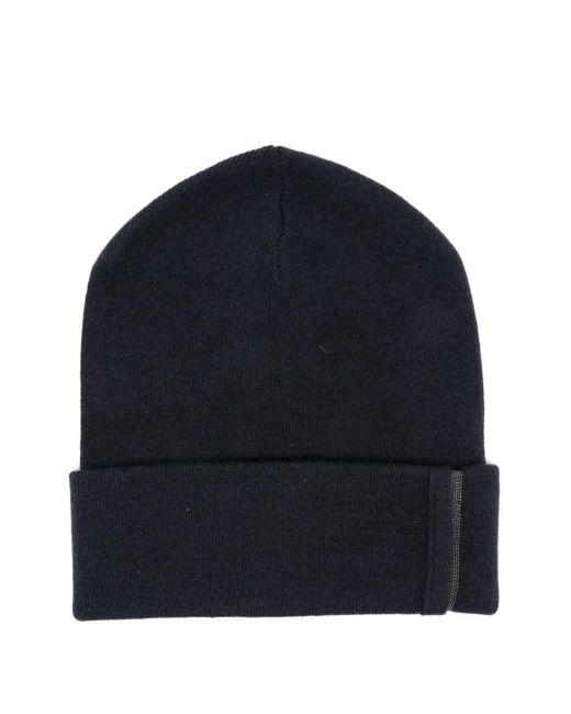 Brunello Cucinelli Blue Cashmere Embellished Beanie