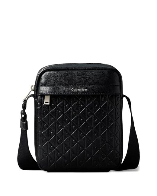 Calvin Klein Black Monogram-Embossed Shoulder Bag for men