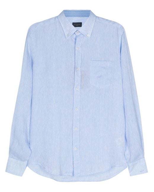 Paul & Shark Blue Long-sleeve Linen Shirt for men
