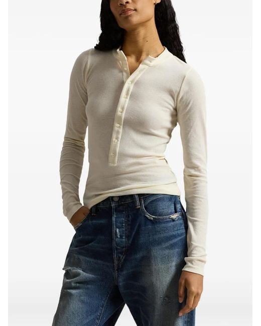 Polo Ralph Lauren White Button-Down Ribbed Top
