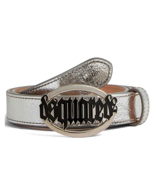 DSquared² Metallic Logo-Buckle Leather Belt