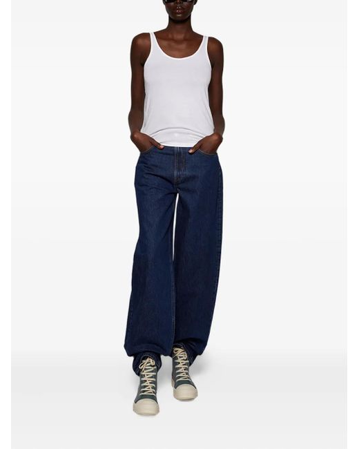 Rick Owens Blue Lace-Up Leather High-Top Sneakers