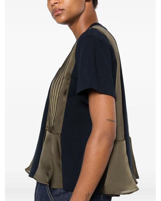 Sacai Black Short-Sleeve Pleated T-Shirt