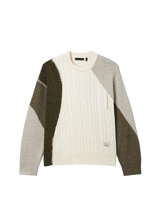 FIVE CM Natural Cable-Knit Patchwork Sweater for men