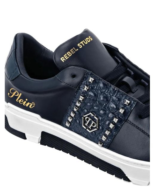 Philipp Plein Blue Cocco Leather Sneakers