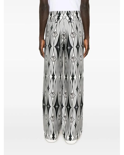 Amiri White Graphic-Print Wide-Leg Silk Trousers for men