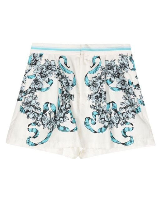 Cynthia Rowley Blue Floral-print Silk Shorts
