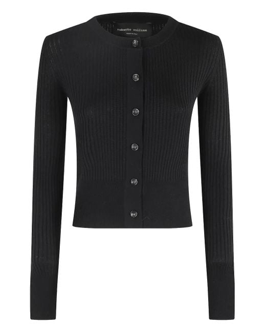 Roberto Collina Black Ribbed Knit Cardigan