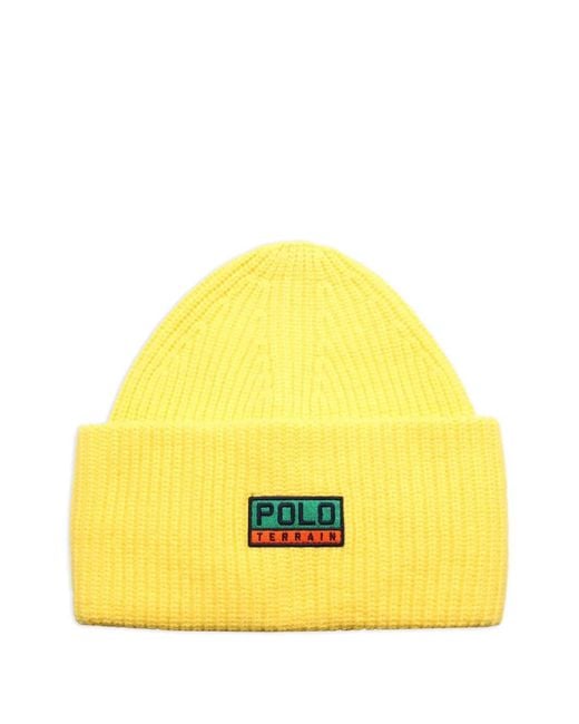 Polo Ralph Lauren Yellow Logo-Patch Beanie Hat for men