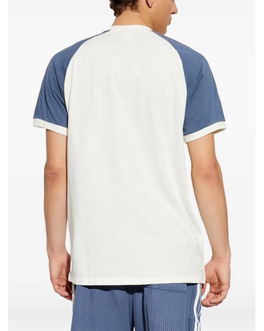 Adidas Blue Raglan-Sleeve Logo-Patch T-Shirt for men