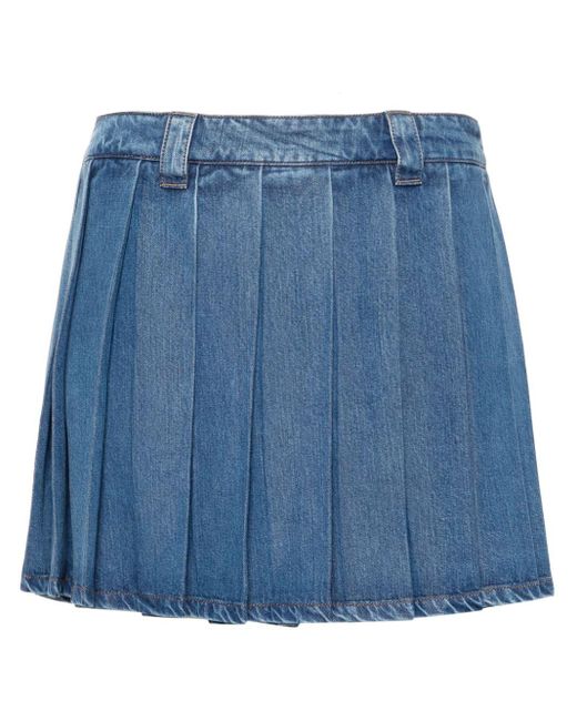 Miu Miu Blue Logo-Embroidered Pleated Skirt