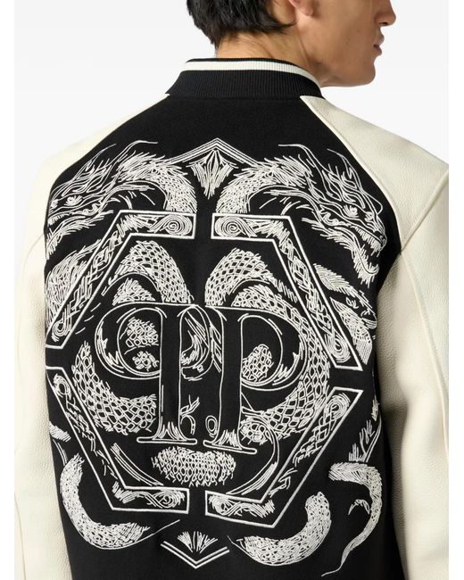 Philipp Plein Black Rear-Dragon-Detail Bomber Jacket for men