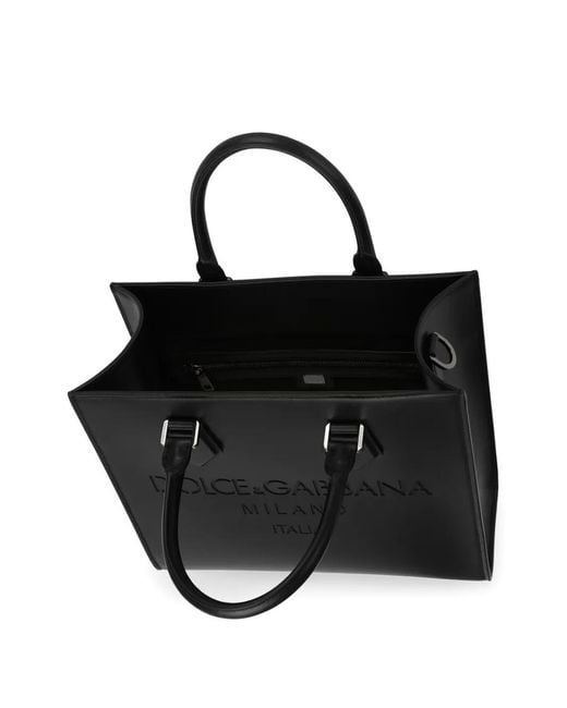 Dolce & Gabbana Black Logo-Debossed Leather Tote Bag for men