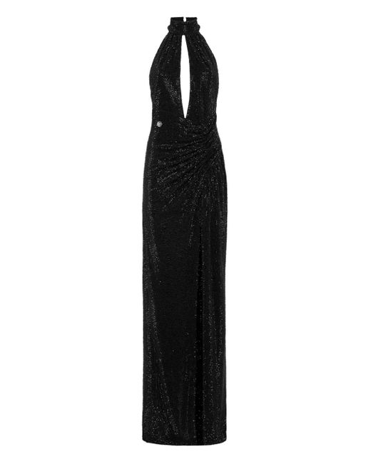 tie front black dress PHILIPP PLEIN Black High Neck Open Back Crystal Embellished Dress UK S –  Reliked main image 1