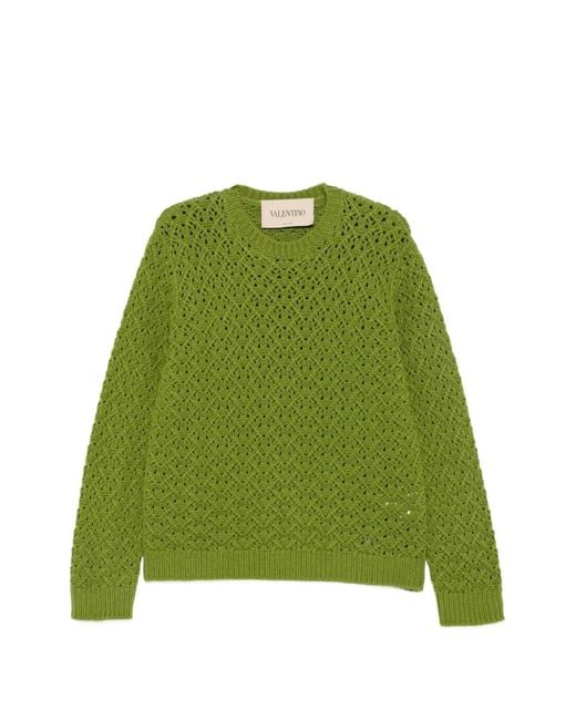 Valentino Garavani Green V-Detail Cable-Knit Sweater for men