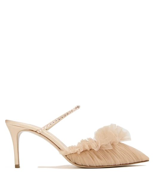 Andrea Wazen Natural 75Mm Franca Glitz Crystal-Embellished Mules