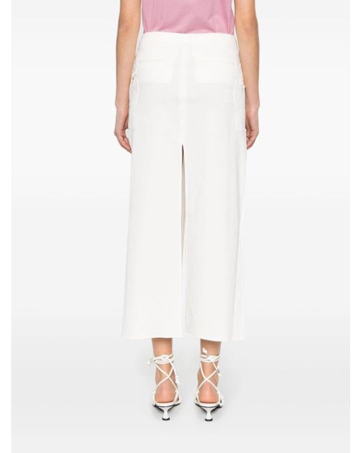 Pinko White Slitted Linen Midi Skirt