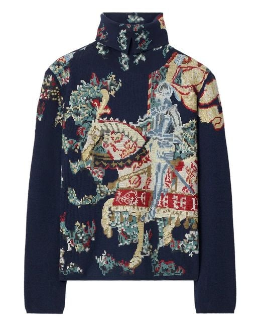 Burberry Blue Heraldic Knight Wool Sweater for men