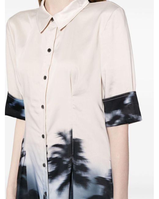 Jonathan Simkhai Blue Hazy Palm-print Shirtdress