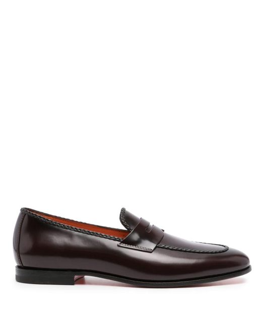 Santoni Brown High-shine Leather Loafers for men