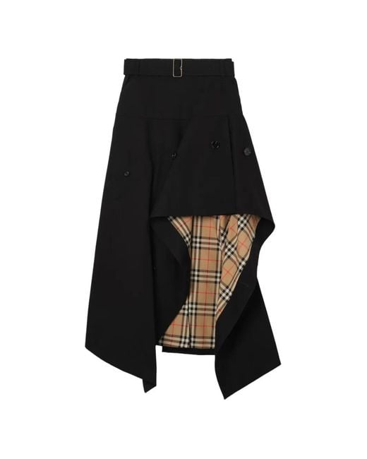 Burberry Black Asymmetric Belted Midi Skirt