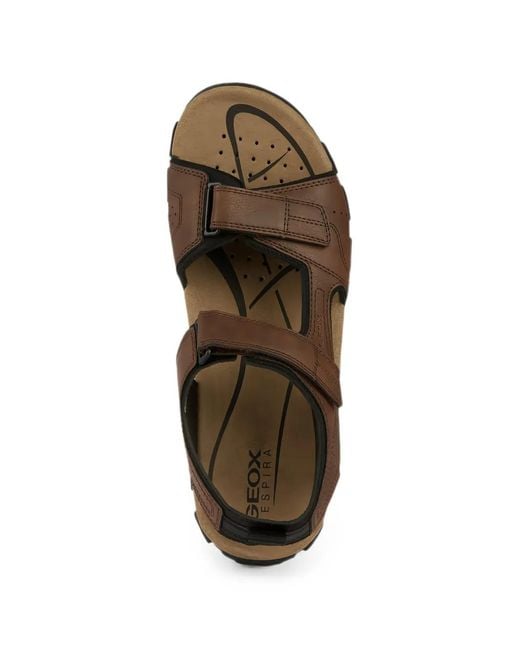 Geox Brown Strada Perforated Touch-Strap Sandals for men