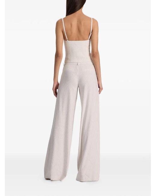Alice + Olivia White Eric Stripe-Pattern Trousers