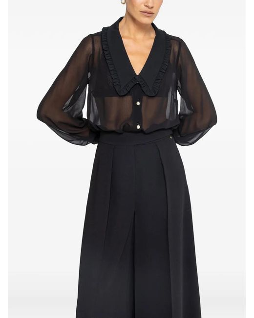 Nissa Black Pearl-Detail Chiffon Shirt