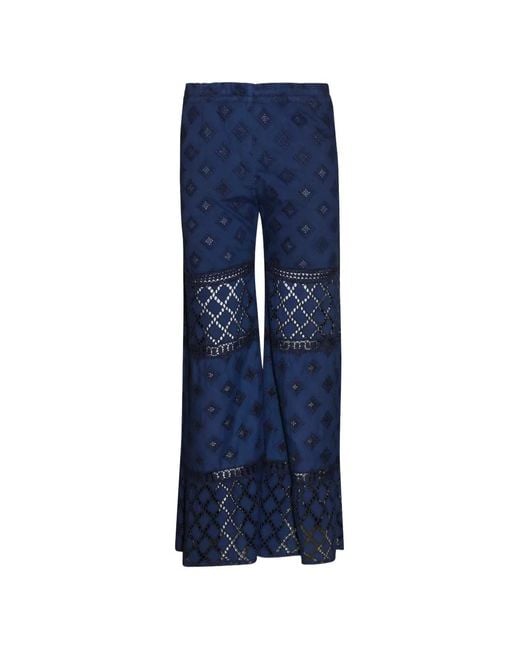 Temptation Positano Blue Senape Lace-Insert Trousers