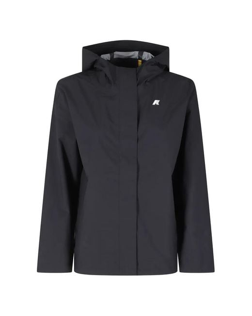 K-Way Black Hooded Logo-Patch Jacket