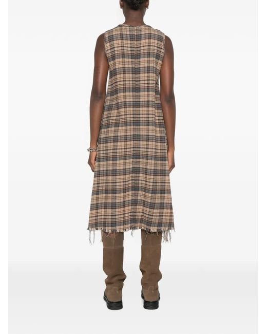 R13 Natural Ruffled Checked Midi Dress