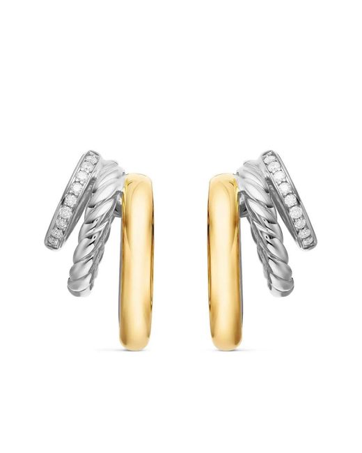David Yurman Metallic 18Kt And Sterling Dy Mercer Multi Diamond Hoop Earrings (21Mm)