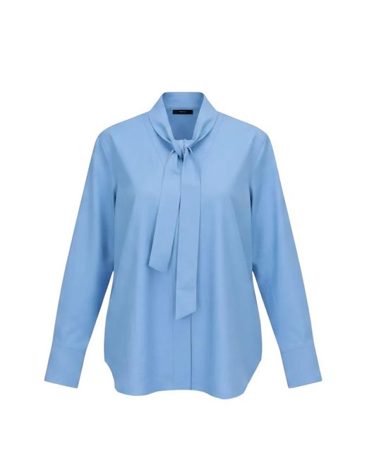 Isaia Blue Pussy-Bow Long-Sleeve Shirt