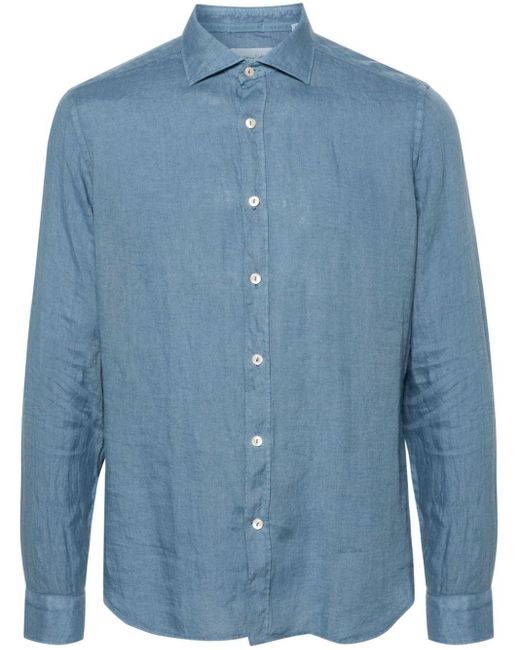 Tintoria Mattei 954 Blue Cutaway-collar Linen Shirt for men