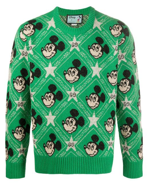 Gucci Green Disney X Mickey Mouse-intarsia Wool-blend Jumper for men