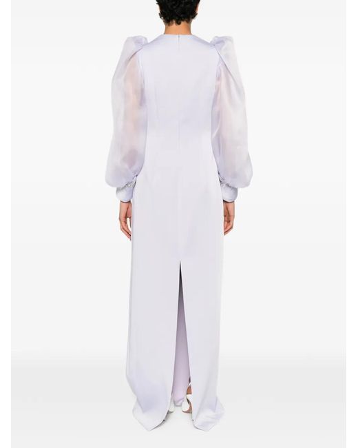 Jean Louis Sabaji White Crystal-Embellished Puffed-Sleeve Dress
