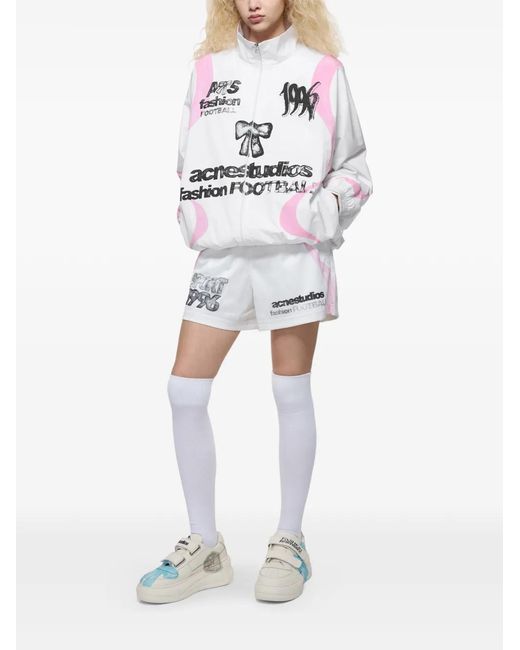 Acne White Technical Jacket With Logo