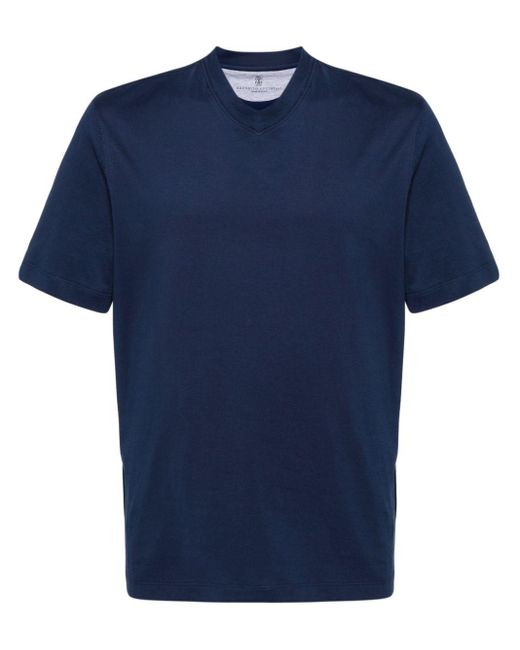Brunello Cucinelli Blue V-Neck T-Shirt for men