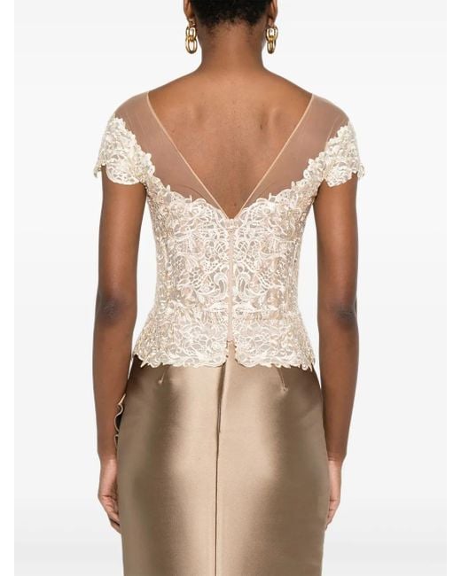 Top con encaje y lentejuelas Gemy Maalouf de color White