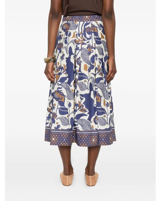 Clips Blue Floral-Print Midi Skirt