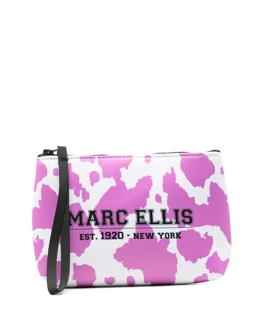Marc Ellis Pink Buby Cowboy Cow-Print Logo-Print Clutch Bag