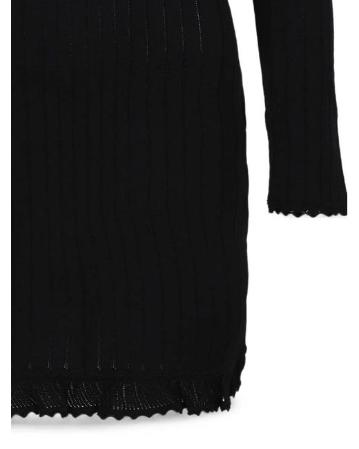 McQueen Black Pointelle-Knit Mini Dress